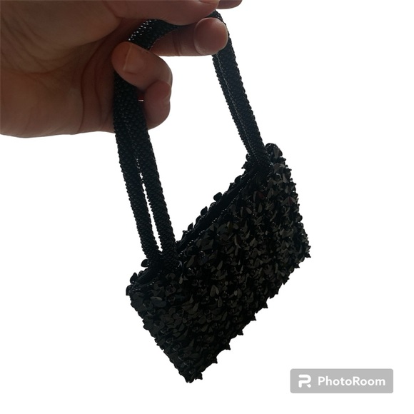NEW RARE Vintage 90s Italian Designer Cozzi Black Beaded Mini Bag Hand Beaded - Picture 9 of 17